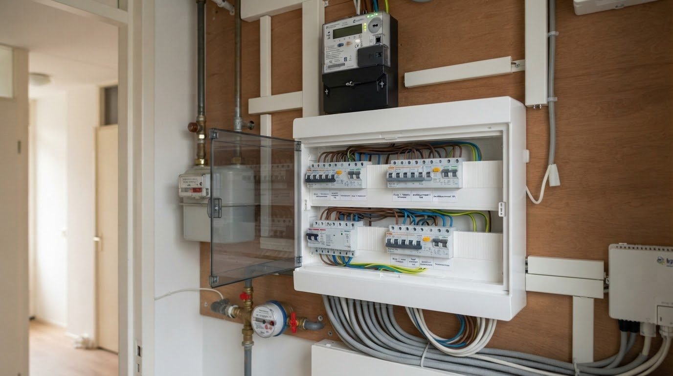 Nieuwe groepenkast met aardlekautomaten in de meterkast